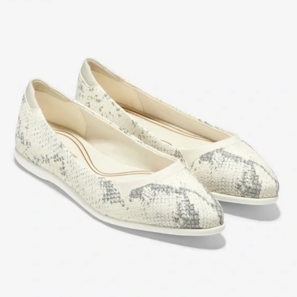 Cole Haan White and Gray Snake Print Flats